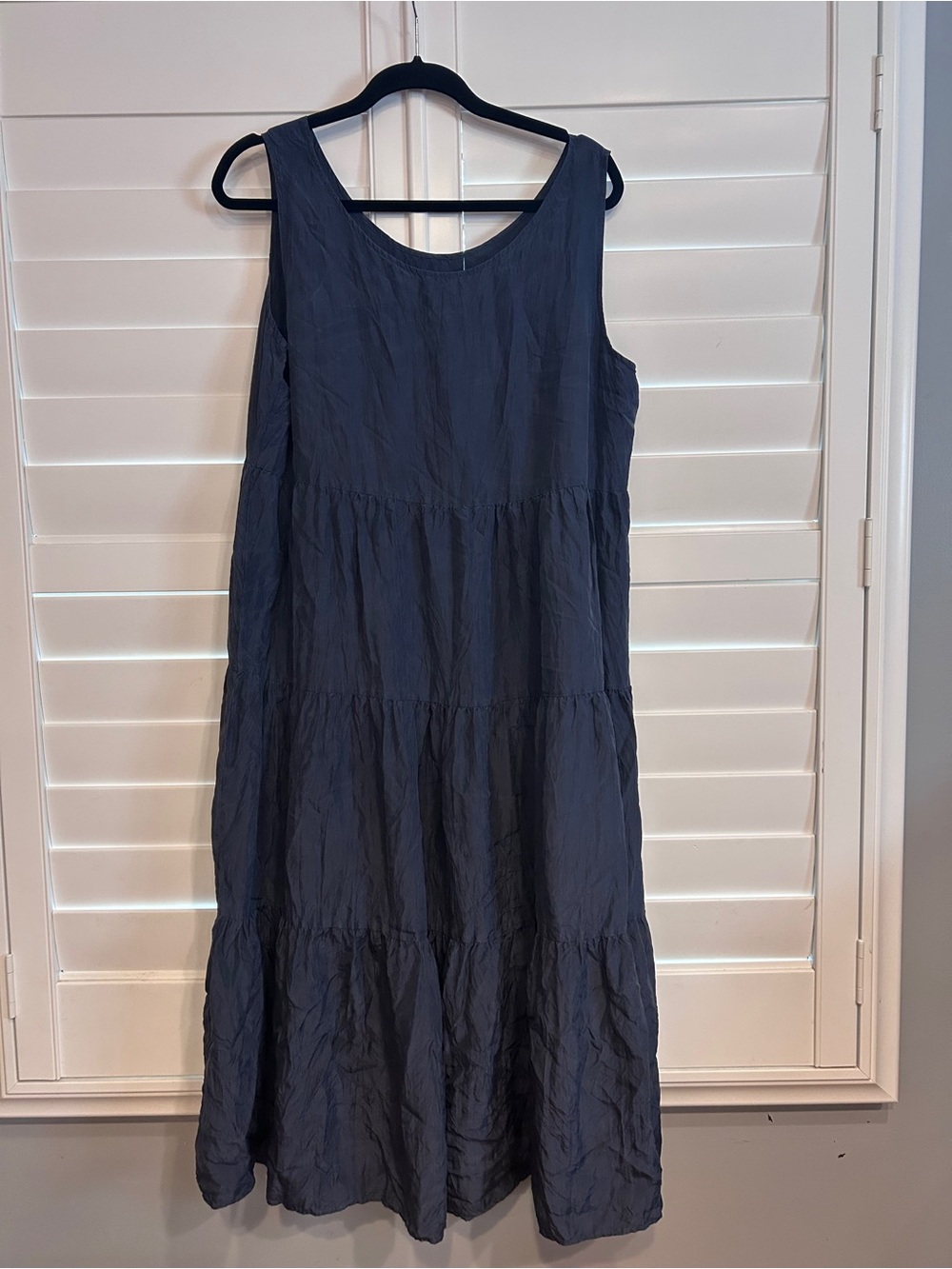 Eileen Fisher 100% Silk Tiered Dress navy Blue size large